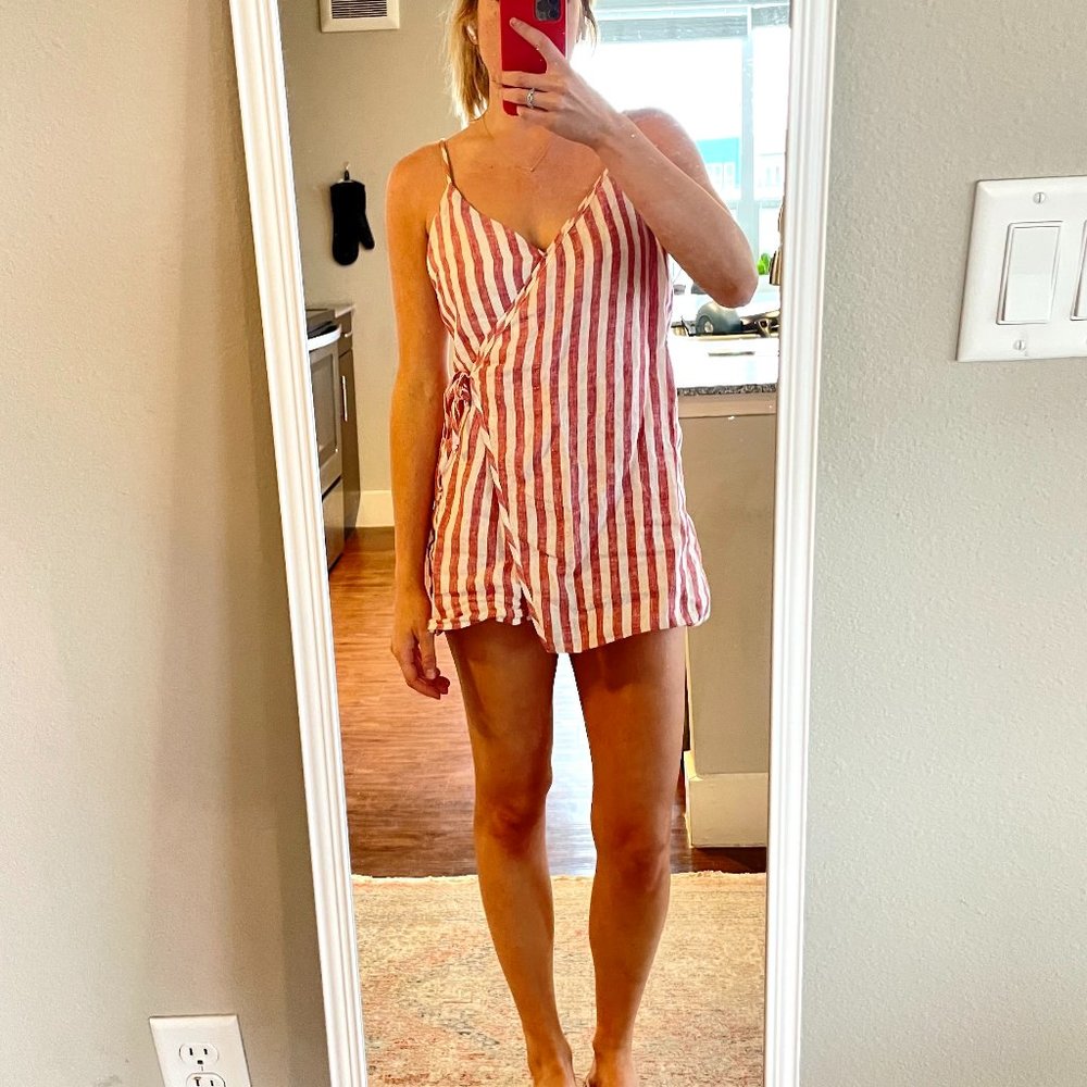 Red and White Striped Linen Romper